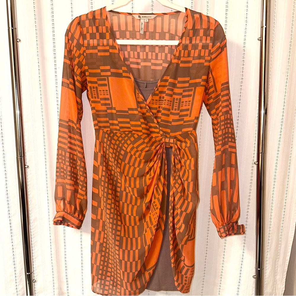 BCBGeneration | XS | Coral and grey, Wrap Dress | liner included!